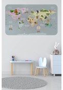 Resim Eğitici Dünya Haritası Dünya Atlası Çocuk Ve Bebek Odası Duvar Sticker -60x105-3816 Renkli 