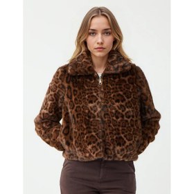 Resim Jimmy Key Leopar Desenli Cep Detaylı Kadın Peluş Mont (5WW053695) 