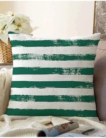 Resim RealHomes Koyu Yeşil Çizgili Motifli Çift Taraflı Dekoratif Modern Raşel Örme Yastık Kılıfı, Sonil-K5237koyuyesil-43x43cm 