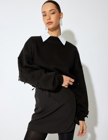 Resim Uzun Kollu Bisiklet Yaka Sallantılı Taş Detaylı Oversize Sweatshirt 