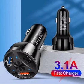 Resim Fiat Fiorino Fiat Doblo Uyumlu 3 Giriş Araç Çakmaklık Şarj Aleti Çift Araba Şarz Cihazı 55w - 