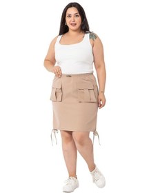 Resim Disentis Büyük Beden Büzgü Detaylı Paraşüt Mini Vizon Etek-vizon Vizon 