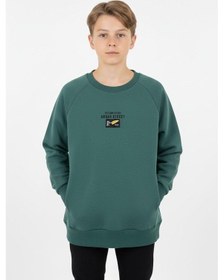 Resim Kanguru Cepli Baskılı Detaylı Erkek Çocuk Sweatshirt-90885 Yeşil 