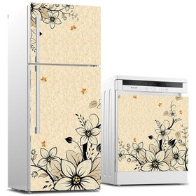 Resim Buzdolabı Ve Bulaşık Makinası Beyaz Eşya Sticker Kaplama Bej Çiçe 
