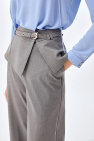 Resim Geniş Kumaş Kemerli Leg Fit Pantolon GRİ - 40 / Gri 