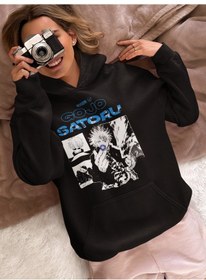 Resim Sevbano Tasarım Jujutsu Kaisen Gojo Satoru Baskılı Unisex Oversize Anime Siyah 