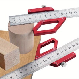 Resim Alüminyum Alaşımlı Ahşap İşleme Çok Fonksiyonlu Cetvel - 45/60/90 Derece Açı Çizici, Merkez Bulucu & Kesin Ölçüm ve Düzenleme için Çizgi İşaretleme Ölçeği 