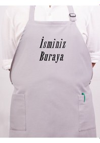 Resim Mutfak Önlüğü Kişiye Ve İsme Özel Nakışlı Mutfak Önlüğü Sade Farklı Renkler Gri 