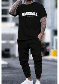 Resim Unisex Baseball Baskılı Eşofman Takımı Siyah 