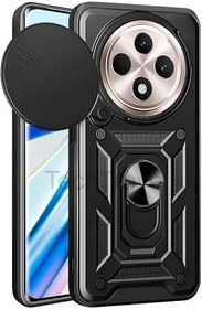 Resim Xiaomi Redmi 14C Kılıf Sürgülü Kamera Korumalı Yüzüklü Stand Olabilen Magnetic Tpu Tank Kapak Siyah 