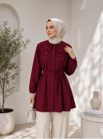 Resim naitre Poplin Büyük Yaka İpli Bel Detaylı Tesettür Tunik Oversize 