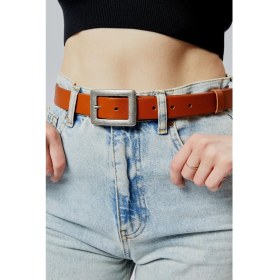 Resim Hakiki Deri Kadın Kemeri 3cm Eskitme Toka Taba 