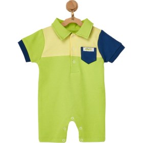 Resim Andywawa Erkek Bebek Polo Yaka Cep Detaylı Yeşil Tulum AC22528 