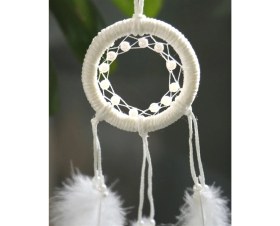 Resim Miamantra Araba Süsü Beyaz ve İncili Rüya Kapanı (Çap 6 cm) 