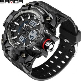 Resim Hanyang Siyah Beyaz 3132 Sanda G Stil Yeni Erkek Saatler 50 M Su Geçirmez Spor Askeri Kuvars Izle Erkek Dijital Kol Saati Reloj Hombre (Yurt Dışından) 