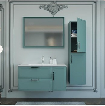 Denko Beyoğlu 100 Cm Mdf Mat Yeşil Banyo Dolabı Takımı, Boy Dolap Yeşil