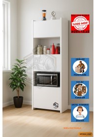 Resim Tamamı Mdf Çok Amaçlı 3 Kapaklı Açık Raflı Mini Fırın Dolabı 