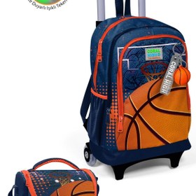 Resim Coral High Kids Turuncu Lacivert Basketbol Desenli Üç Bölmeli Çekçekli 3'lü Çanta Seti SET0123966 