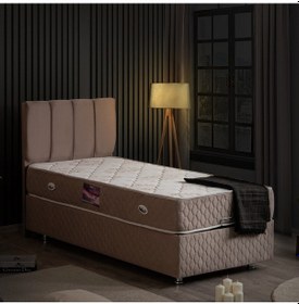 Resim Setaymobilya Baza, Tetra Gri Tek Kişilik Baza + Başlık + Deluxe Yatak 