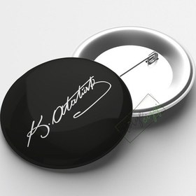 Resim Atatürk İmzalı Siyah İğneli Buton Rozet 58mm Gümüş 
