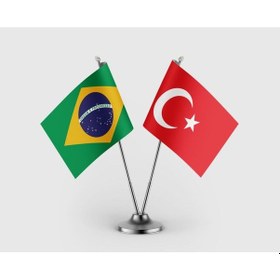Resim Brezilya Bayrağı Ve Türk Bayrağı İkili Saten Masa Bayrağı Takımı Diğer 
