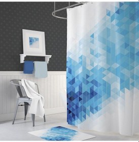 Resim Zethome Tropik Blues Squares Banyo Duş Perdesi Tek Kanat 180X200 Mavi 