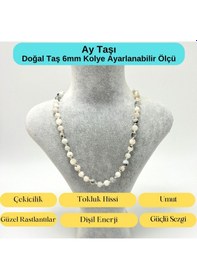 Resim Yıldız Doğal Taş Ay Taşı Doğal Taş 6 MM Makrome Kolye 45 CM - 55 CM Ayarlanabilir Beyaz 