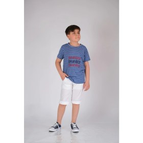 Resim Taygoo Pamuklu Çizgili Tişört Mavi Punky Animals 2022-B-0005 