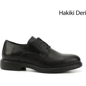 Resim Erkek Siyah Bağcıklı Hakiki Deri Klasik Oxford Ayakkabı 