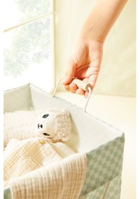 Resim Ocean Home Textile Katlanabilir Metal Destekli Beyaz Renk Mint Dama Desen Çamaşır Sepeti 36 X 33 X 60 Cm Yeşil 