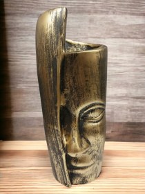 Resim Dekoratif Polyester Tekli Kadın Yüzlü Saksı Vazo Gold Siyah Eskitme 