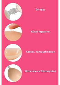 Resim Cottonhill Silikon Göğüs Ucu Kapatıcı Straplez Yapışkanlı Görünmez Sütyen Bej 