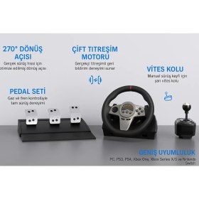 Resim Cosmostech GT100V2 Racing Direksiyon Seti – Gerçekçi 270° Dönüş, Vites & Pedal, Ps4, Pc , Xbox ve Nintendo Uyumlu 
