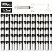 Resim 100 ADET 1/2ml Mini Numune Cam Seyahat Şişeleri Aksesuarlarla - Kokusuz, PVS İçermez, 100 Damlalık, 1 Pipet, 1 Huni, 1 Dağıtıcı, 1 Şırınga Dahil - Uçucu Yağlar ve Parfümler İçin İdeal 