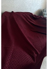 Resim Sofline Kadife Şönil Koltuk Örtüsü, Kaymaz Kanepe Örtüsü, Koltuk Şalı 180 X 220cm Kırmızı 