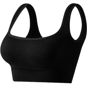 Resim Siyah Büyük Boy Push-up Telsiz Kadın İç Çamaşırı Sabit Omuz Askıları Spor Yoga Darbeye Dayanıklı Sütyen Rahat Alt Yelek Siyah 