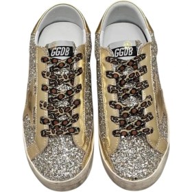 Resim Women's Super-Star Golden Goose Glitter Sneaker - Gold Glitter Leopard Laces-Kadın Ayakkabı Sneakers 