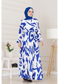 Resim Sevitli Geometrik Desenli Elbise-beyaz-3895 Beyaz 