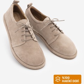 Resim Marjin Kadın Hakiki Deri Kadın Bağcıklı Maskülen Loafer Günlük Oxford Ayakkabı Bemor Bej Süet 
