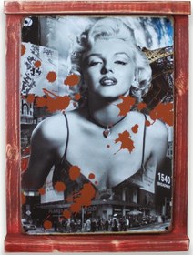 Resim Rustik Ahşap Çerçeveli Vintage Metal Pano M. Monroe Red 20x30 