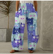 Resim Baskı Günlük Düz Paça Bol Geniş Paça Büyük Beden Pantolon Mavi 