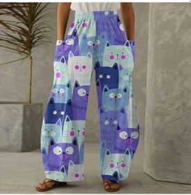 Resim Baskı Günlük Düz Paça Bol Geniş Paça Büyük Beden Pantolon Mavi 