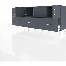 Resim Hyperion Konsol 2 Raflı 5 Çekmeceli 3 Kapaklı 176x44x83 Antrasit-antrasit Antrasit 
