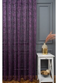 Resim Taç Şal Desen Tül Perde - Kırmızı 