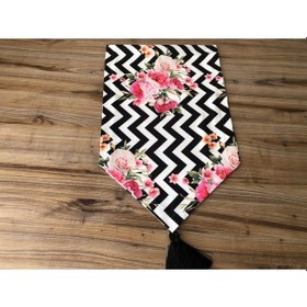 Resim Zigzag Zemin Üzerine Çiçek Desenli Runner Çok Renkli 