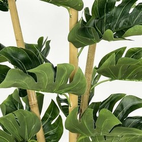 Resim Yapay Çiçek Monstera Bambu Saplı Deve Tabanı Gümüş Saksılı Salon Çiçeği 18 Yaprak 80 cm 