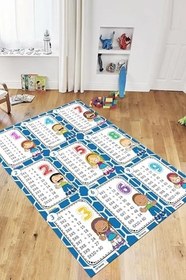Resim Çarpım Tablosu Temalı Yıkanabilir Eğitici Çocuk Odası Oyun Halısı ÇOCUK-45, Mavi, 60 x 150 
