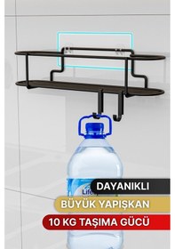 Resim Bino Baharatlık Lüks Metal Siyah Mutfak Rafı Banyo Rafı Yapışkanlı Kancalı Tasarım Tuzluk Askılık Çok Renkli 