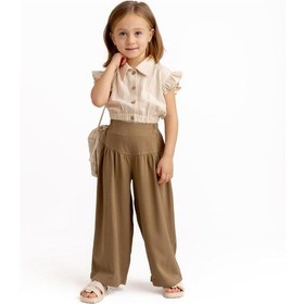 Resim Oliven The Kid Korsajlı Büzgülü Keten Kız Çocuk Pantolon Caramel Caramel Kahverengi 