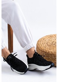 Resim Guja İthal Özel Seri Taşlı Triko Kadın Spor Ayakkabı 24y309-1 Siyah-siyah Siyah 